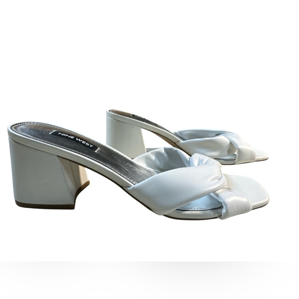 Nine West Gather Twisted Knot Block Heel Mule Sandal White Size 9.5M